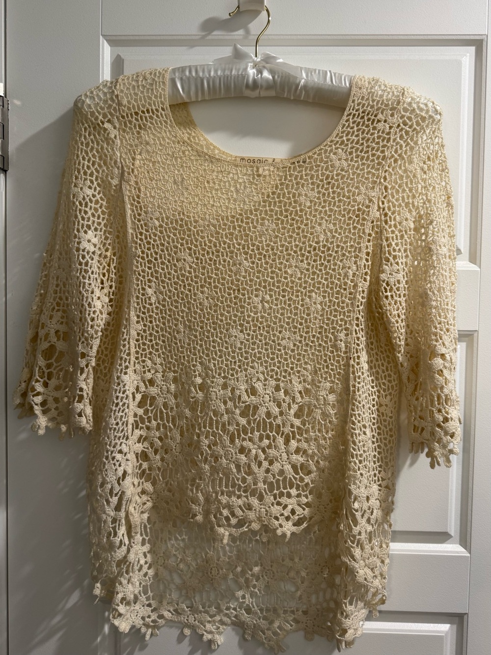 Mosaic Crochet Openwork Tunic in Cream